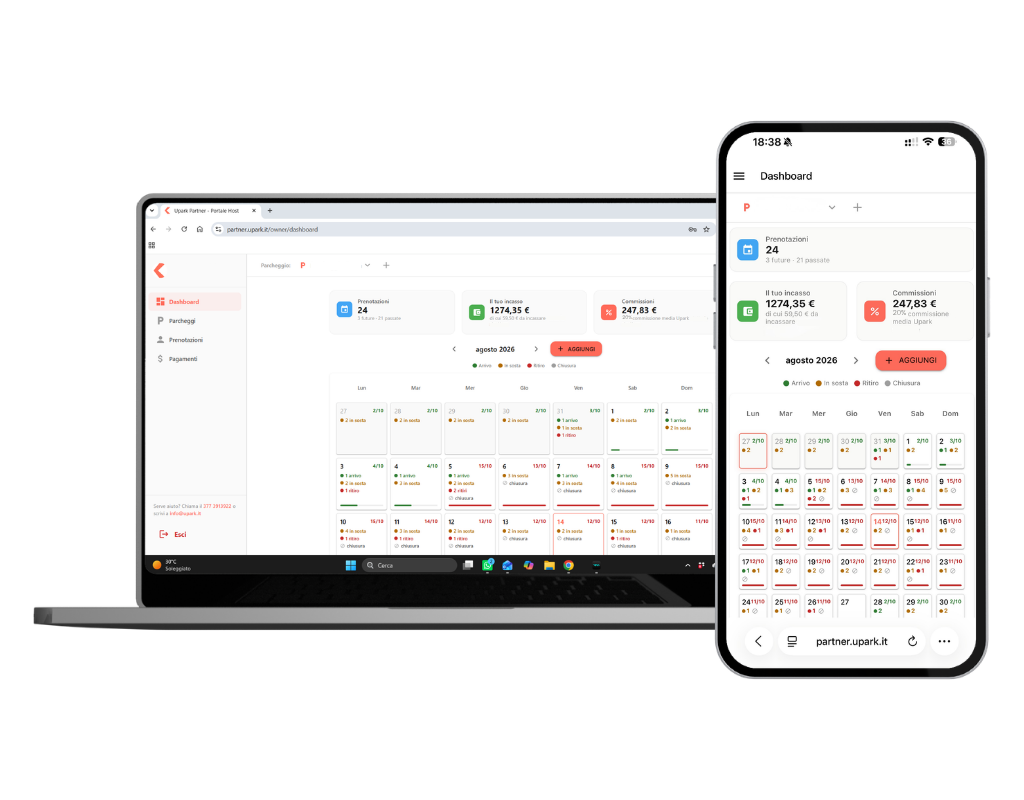 Dashboard host UPark da desktop e da mobile